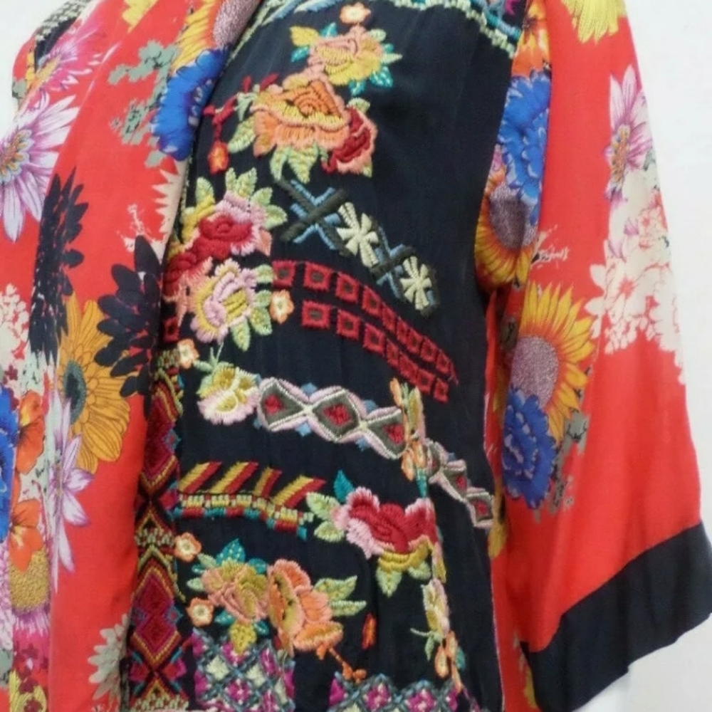 Johnny Was Embroidered Kimono Jacket Swim Cover XL